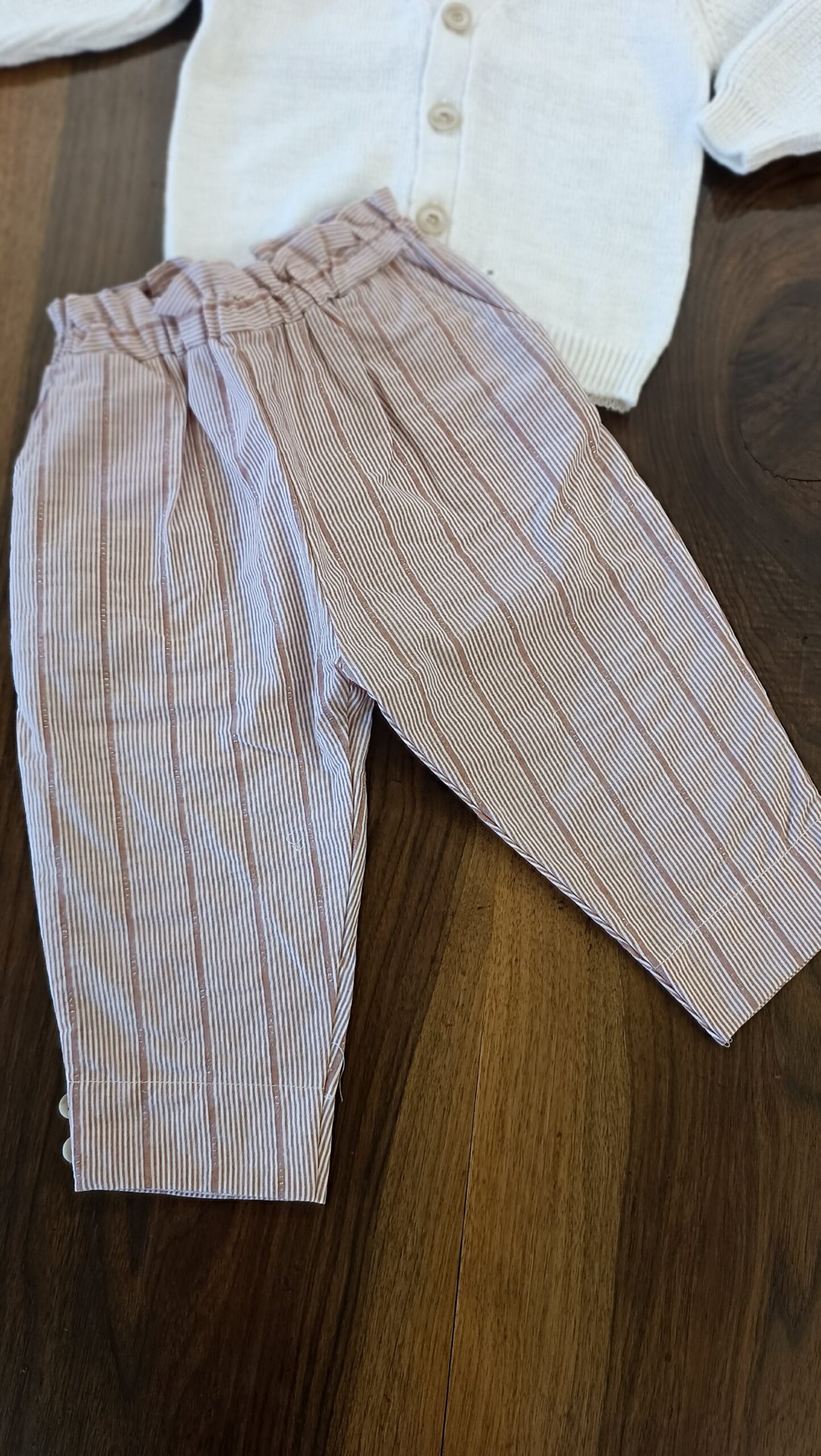 PANTALONE COTONE RIGHE rosa e lurex oro ONE + IN THE FAMILY