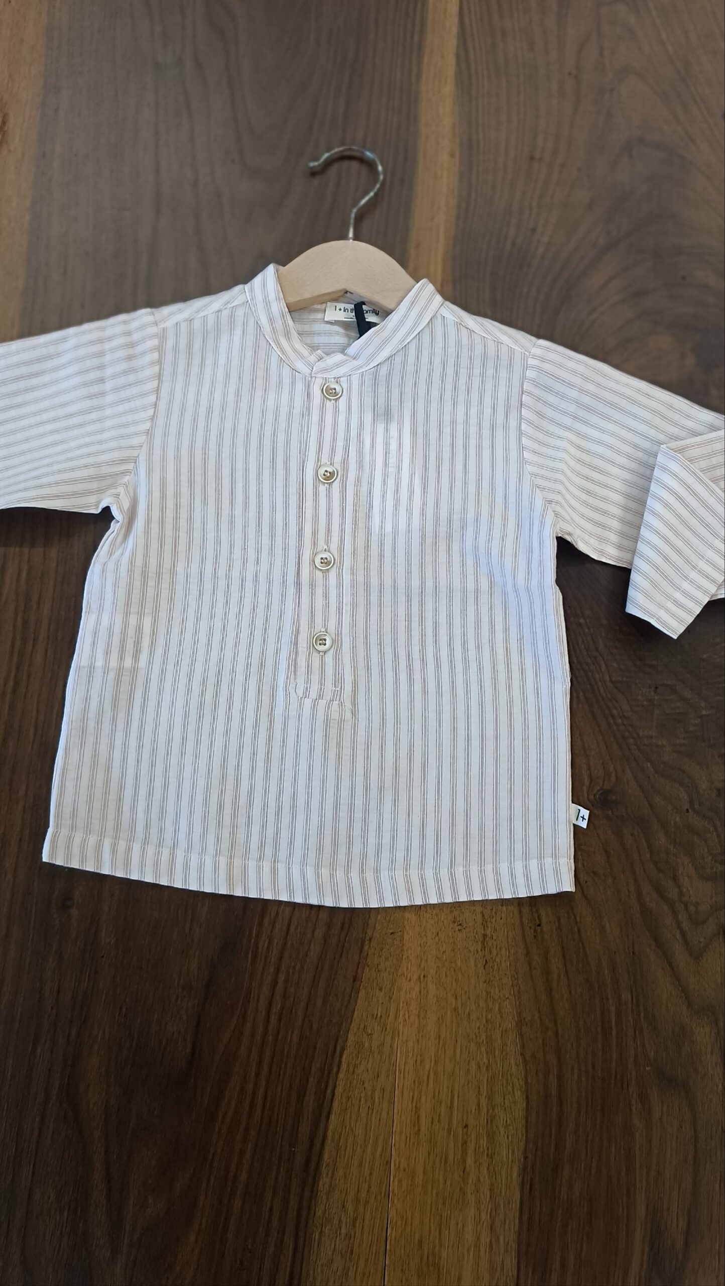 CAMICIA BIANCA RIGHE ROSA FINI COTONE E LINO ONE + IN THE FAMILY